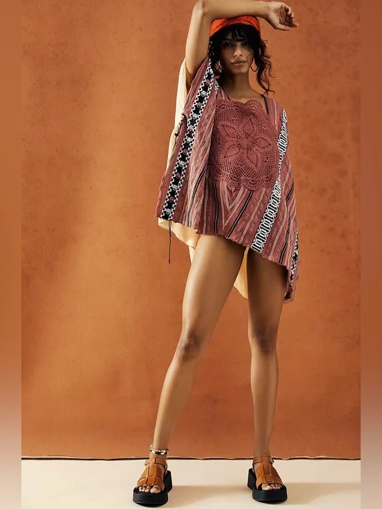 NWT Free People Crochet Tunic Top XS Antique Combo Boho Lagenlook Cottagecore - Picture 14 of 15